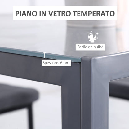 Square Table 4 Seater for Kitchen and Living Room, Modern Table in Metal and Tempered Glass, 75x75x75 cm, Grey - Borgè