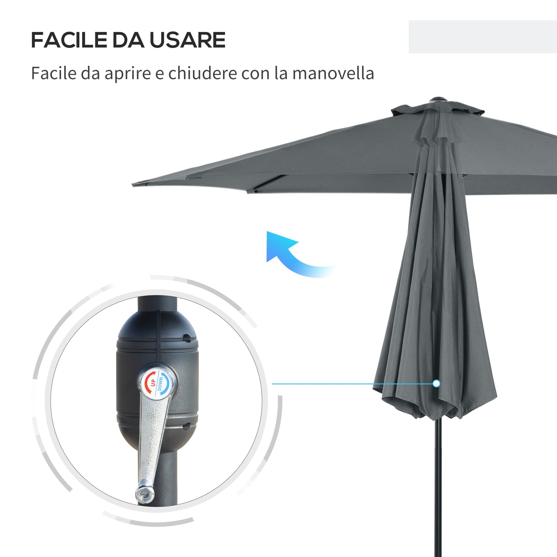 Outsunny garden umbrella Ø300cm inclinable with metal crank and dark Grey polyester - Borgè