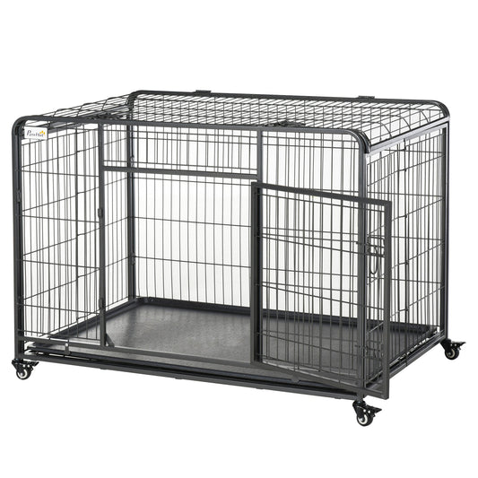 Pawhut Kennel Cage for folding dogs with brake and removable background - Grey - Borgè