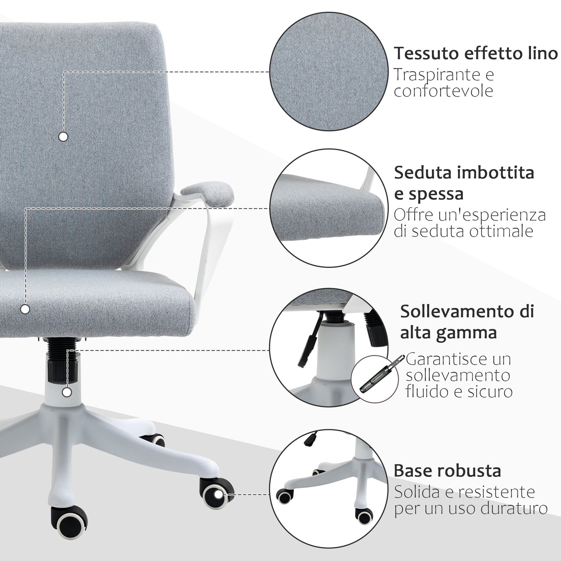 Ergonomic office chair with adjustable height and rocking function - Grey - Borgè