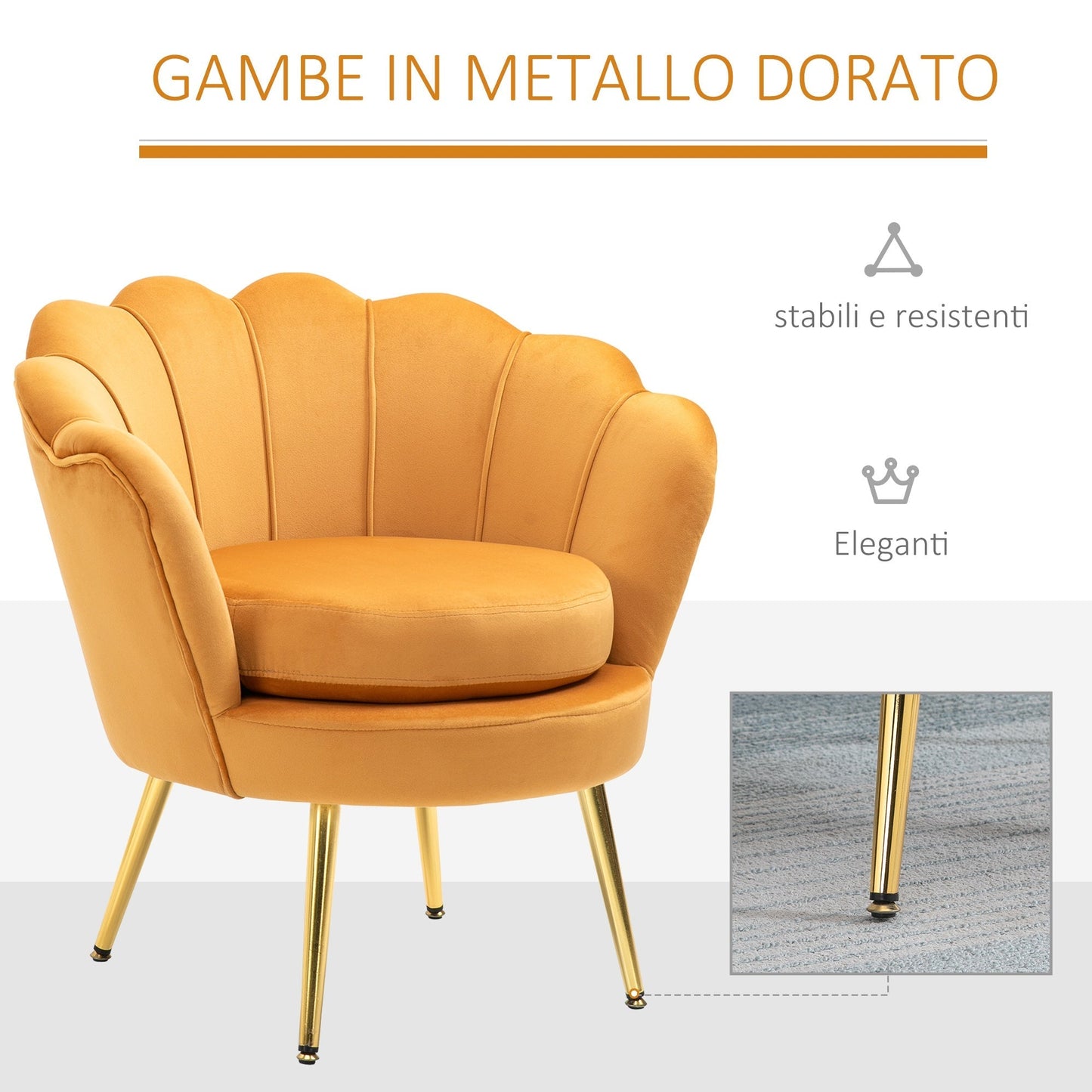 SEASHELL Design Mustard Velvet Chamber Armchair With Back | 76x67x74cm - Borgè