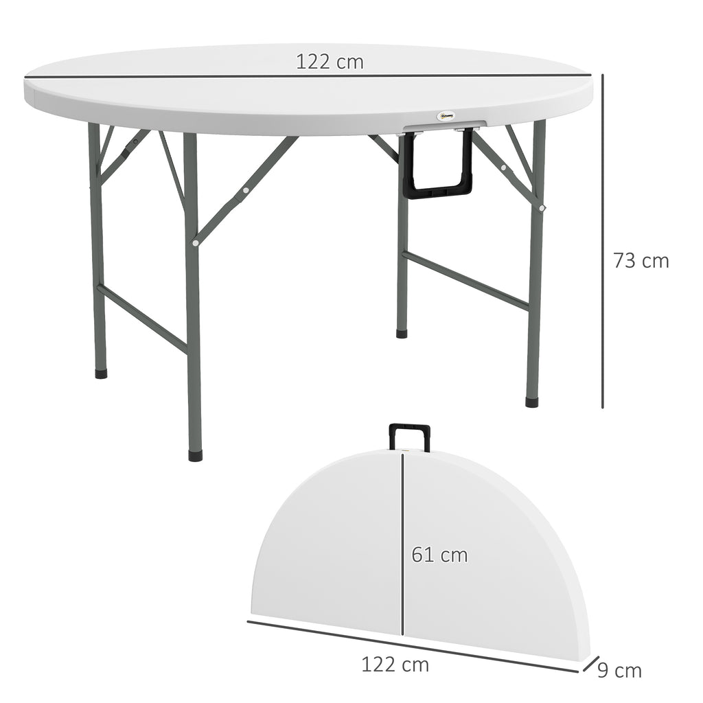Outsunny folding table for garden and camping, in steel and HDPE, Ã˜122x73 cm, gray and white - Borgè