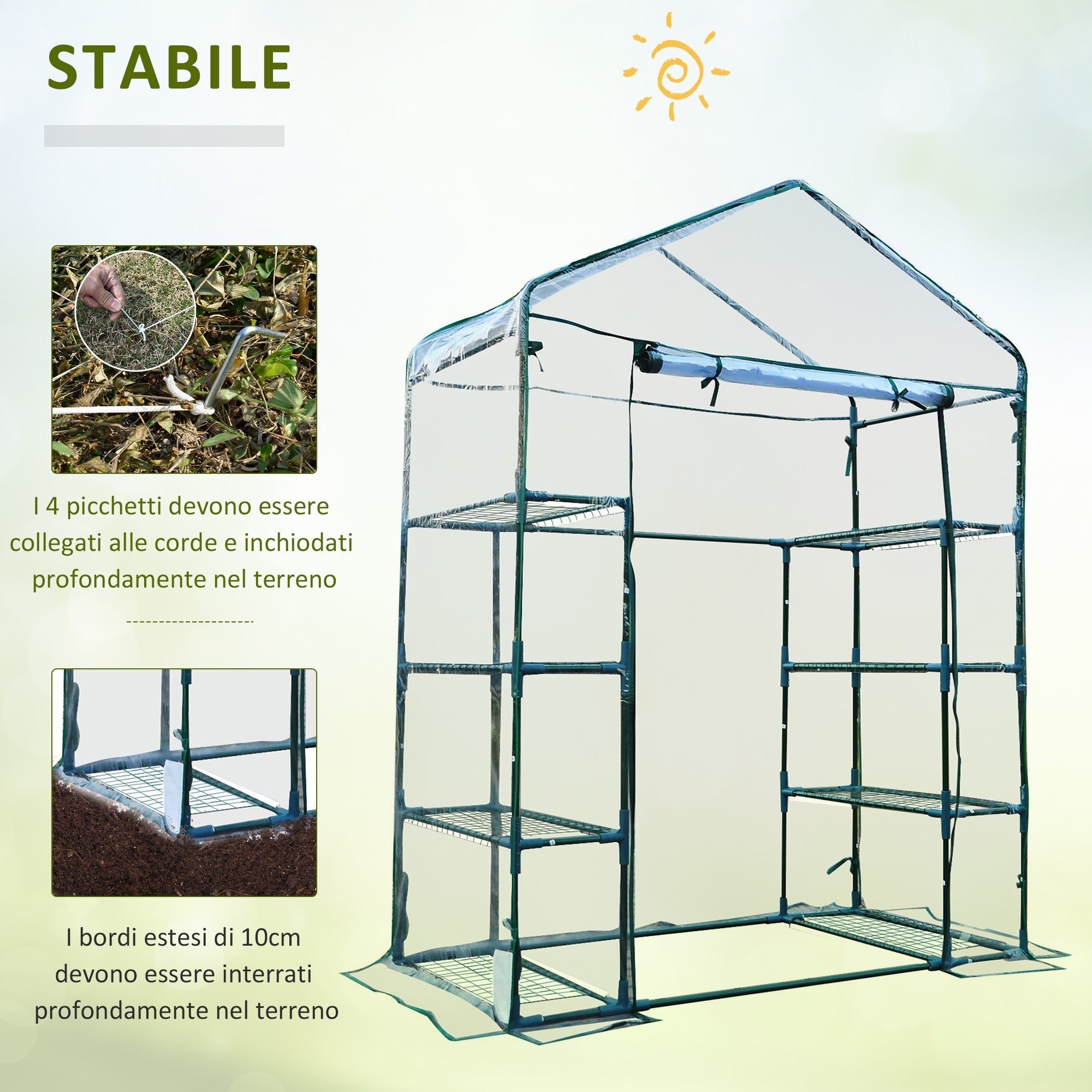 Steel and Transparent PVC Garden Greenhouse with Roll-Up Door, 143x73x195 cm, Green - Borge' Group Limited
