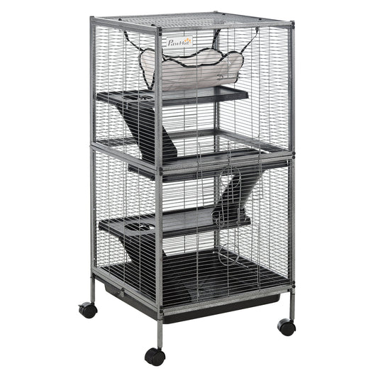 PAWHUT Metal cage for rodents 4 levels with removable tray 52 x 52 x 113.5cm