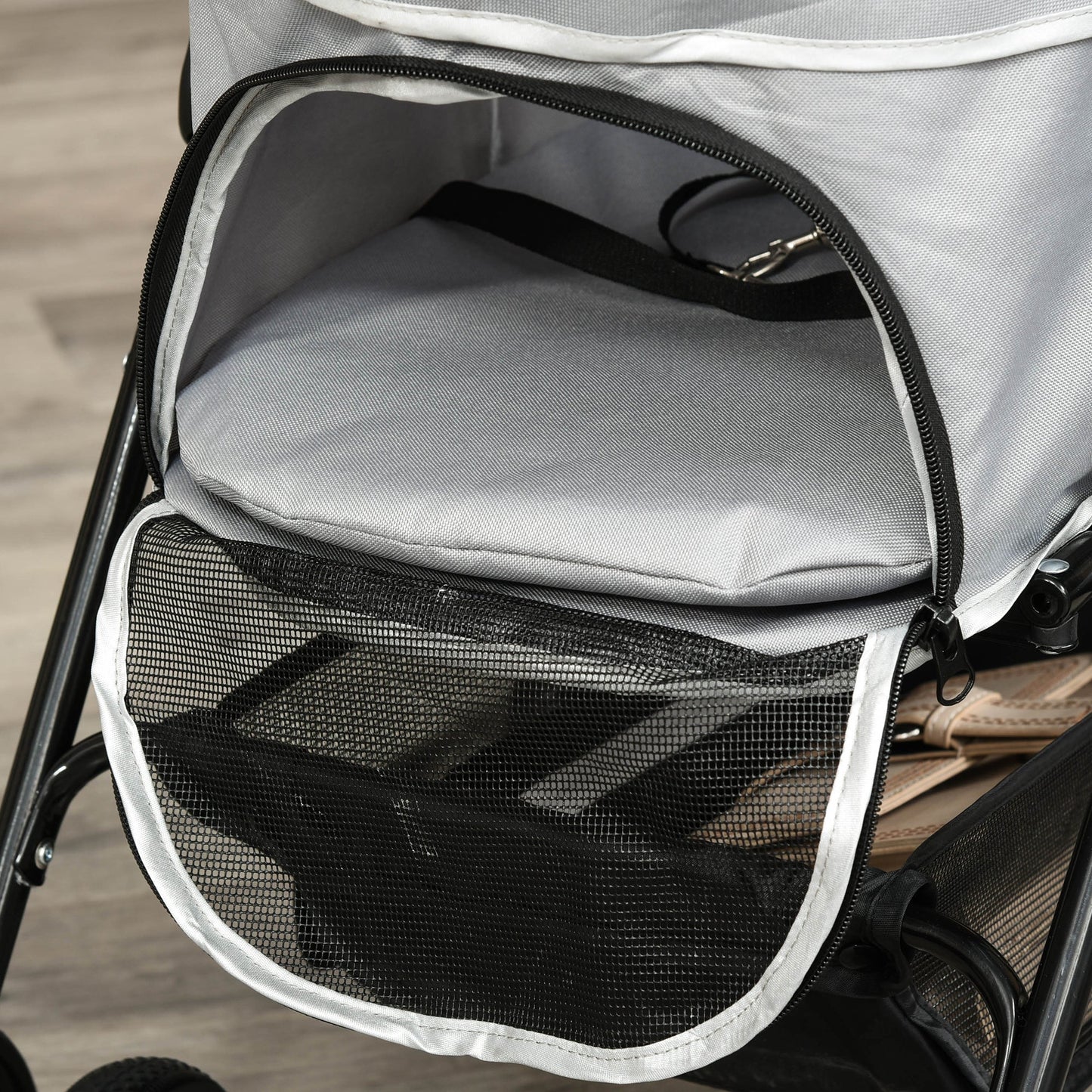 Pawhut Folding dog stroller with safety leash and storage basket, Grey - Borgè