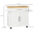 Kitchen Trolley with drawer, door holders, locker and 4 wheels, 109x40x89cm, white - Borgè