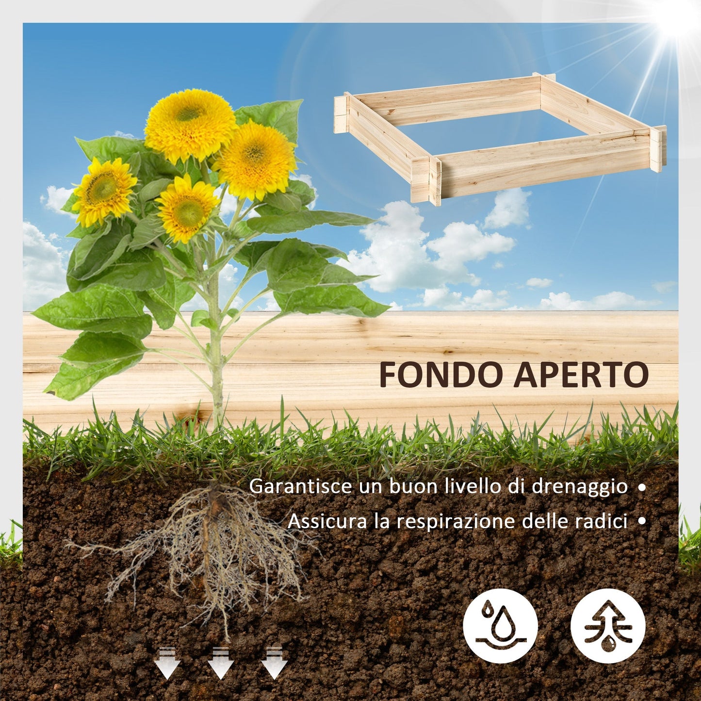 Outsunny bed for vegetable garden and fir wooden garden, assembly without screws, 100x100x16cm - Borgè