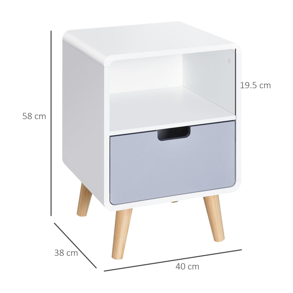 bedside table with drawer in mdf and pine wood for bedroom, living room and bathroom, 40x38x58 cm - Borgè