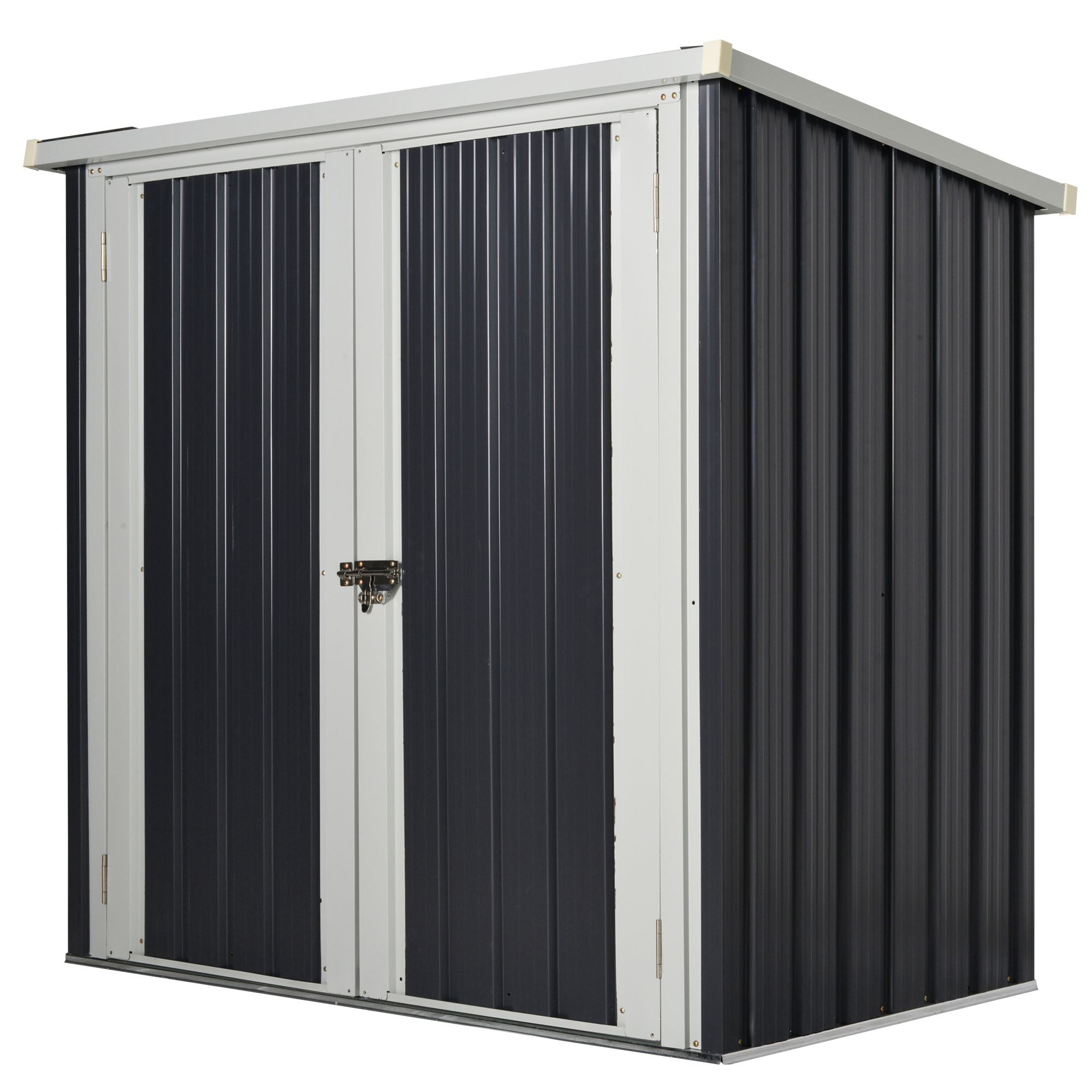 Steel Sheet Garden Shed with Double Door, 147x86x134cm, Black and White - Borge' Group Limited