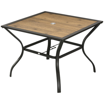 Square 37" Garden Outdoor Dining Table for 4, Square Patio Table with Plastic Board Tabletop for Backyard, Poolside, Mixed Brown