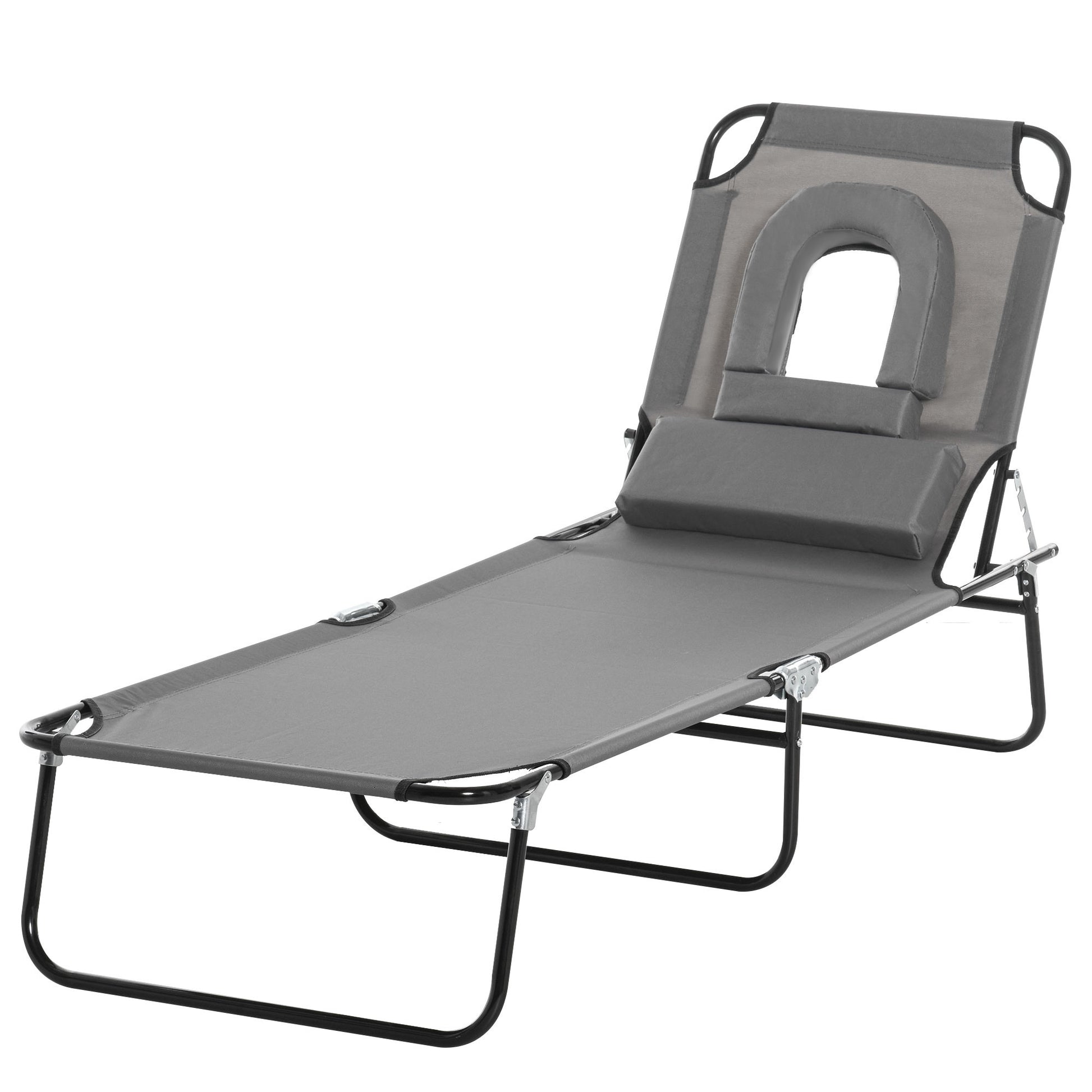 Outsunny folding sunbath with hole for the padded face and reclining back, gray - Borgè