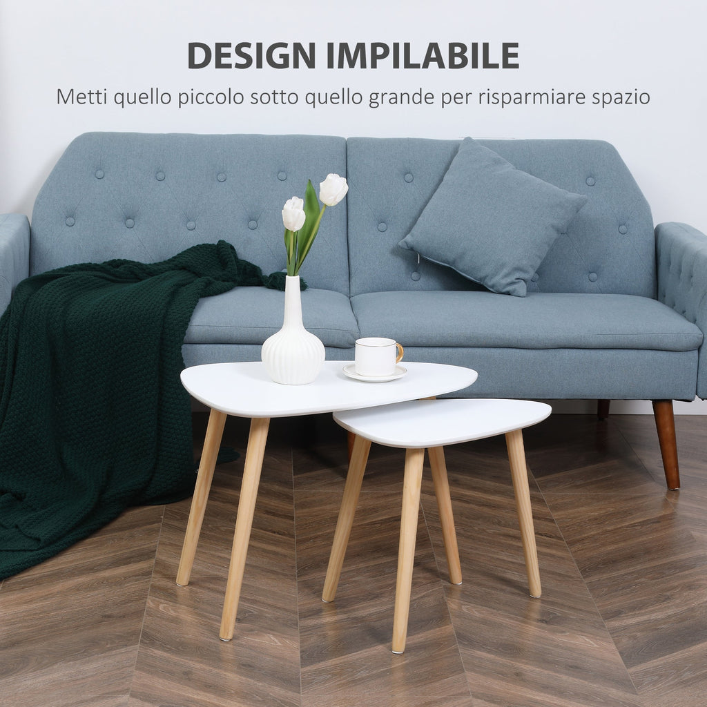 Set 2 Tavolini with a stackable Nordic style tables with wooden legs, white - Borgè