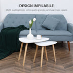 Set 2 Tavolini with a stackable Nordic style tables with wooden legs, white - Borgè