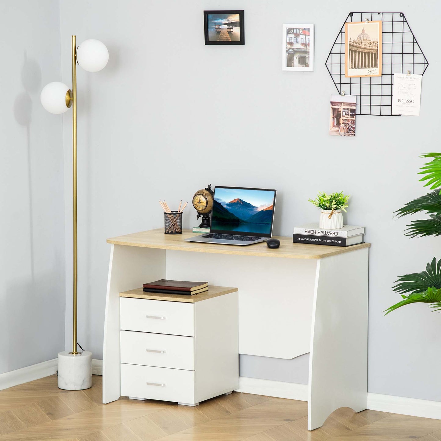 desk with modern wooden chest of drawers, pc desk for room and office, 110x55x75cm - Borgè