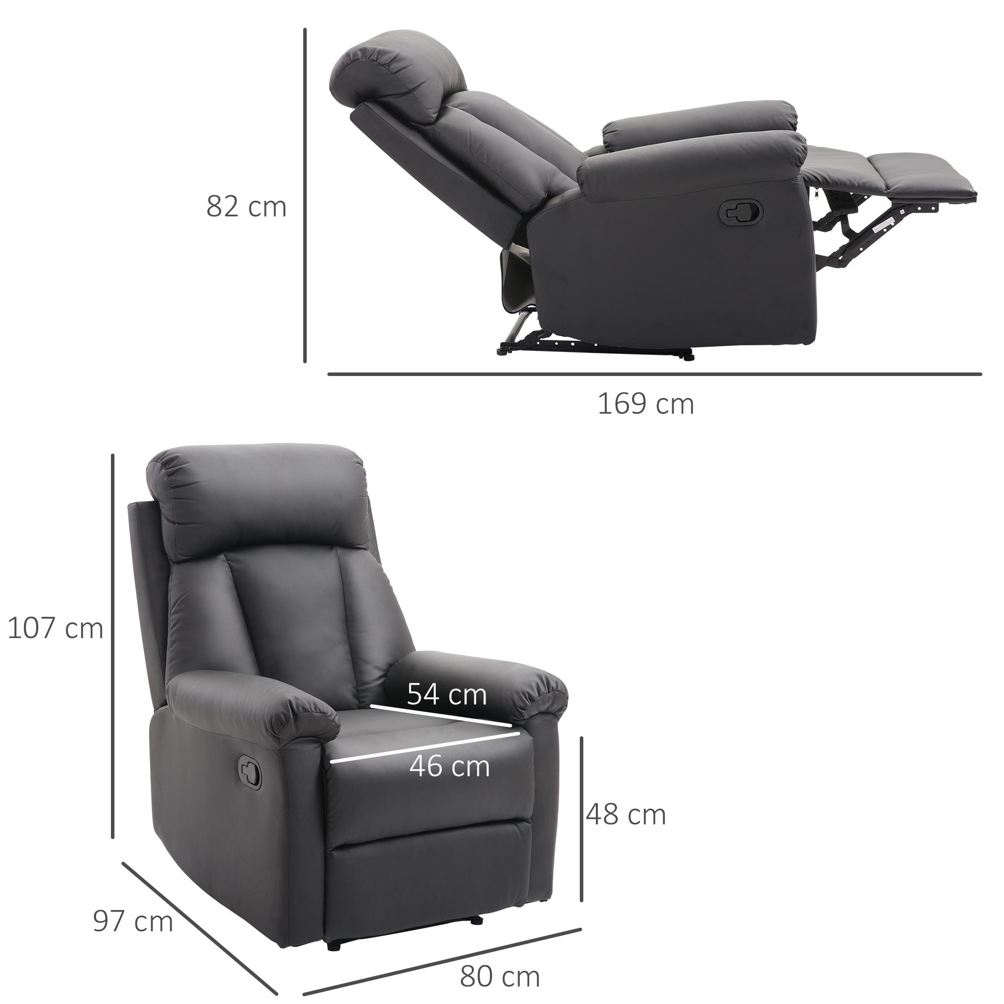 Ergonomic padded Relaxable Relaxable Armchair With Ecopelle Poggia Poglipies 80 × 97 × 107cm Black - Borgè