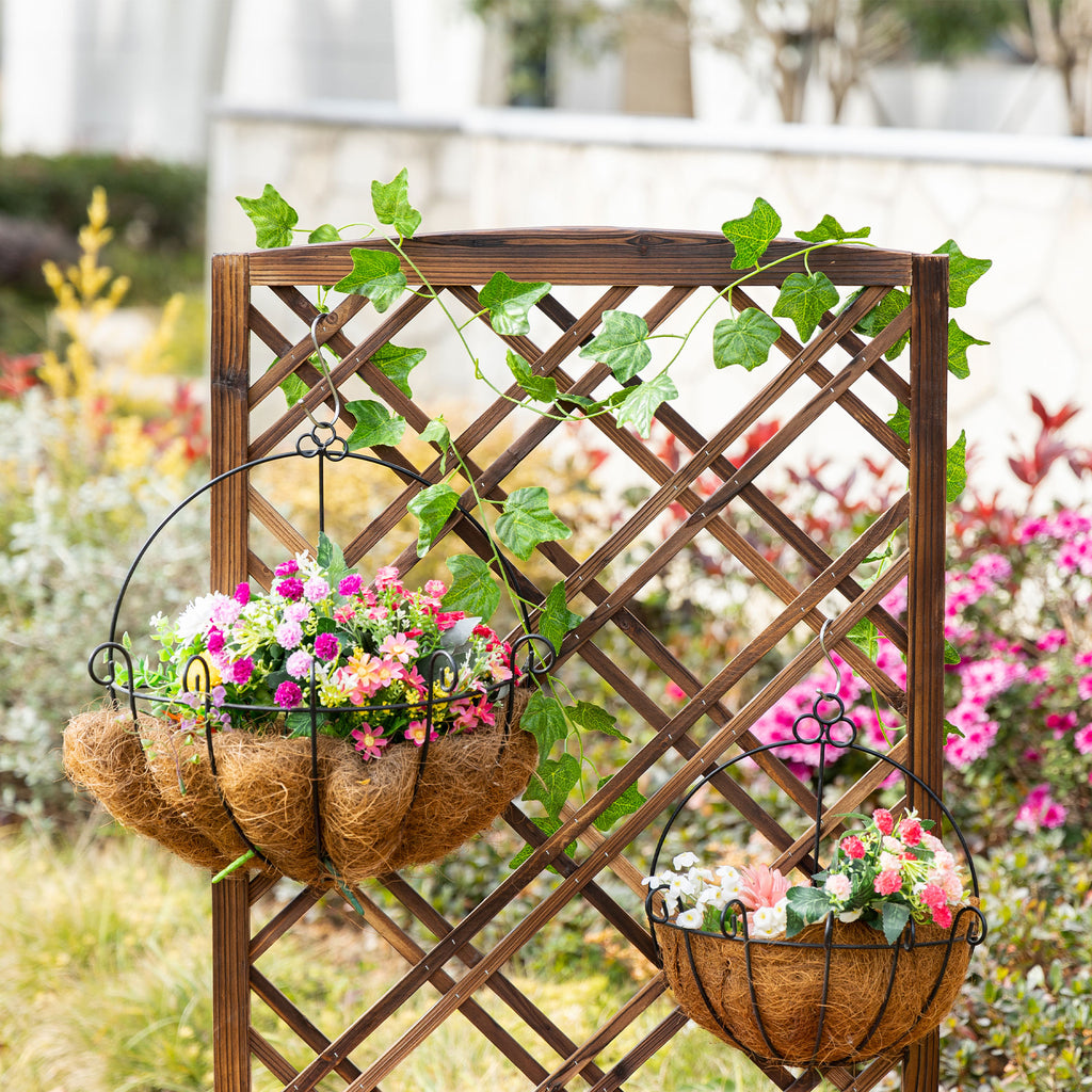 Outsunny Outdoor Fioriera with wooden grill for climbing plants, 60x30x122.5 cm, brown - Borgè