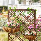 Outsunny Outdoor Fioriera with wooden grill for climbing plants, 60x30x122.5 cm, brown - Borgè