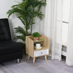bedside table saving cabinet with drawer and wooden shelf 37x30x48cm - oak/white - Borgè