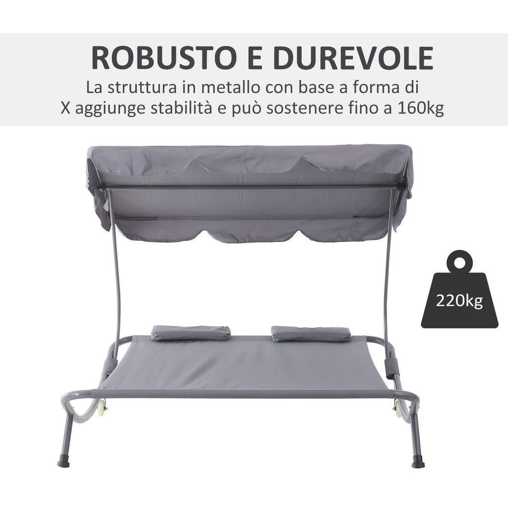 Outdoor Serenity: Double Sunbed with Adjustable Parasol for Garden, Patio, and Outdoor Spaces (200x175x134cm, Gray) - Borge' Group Limited