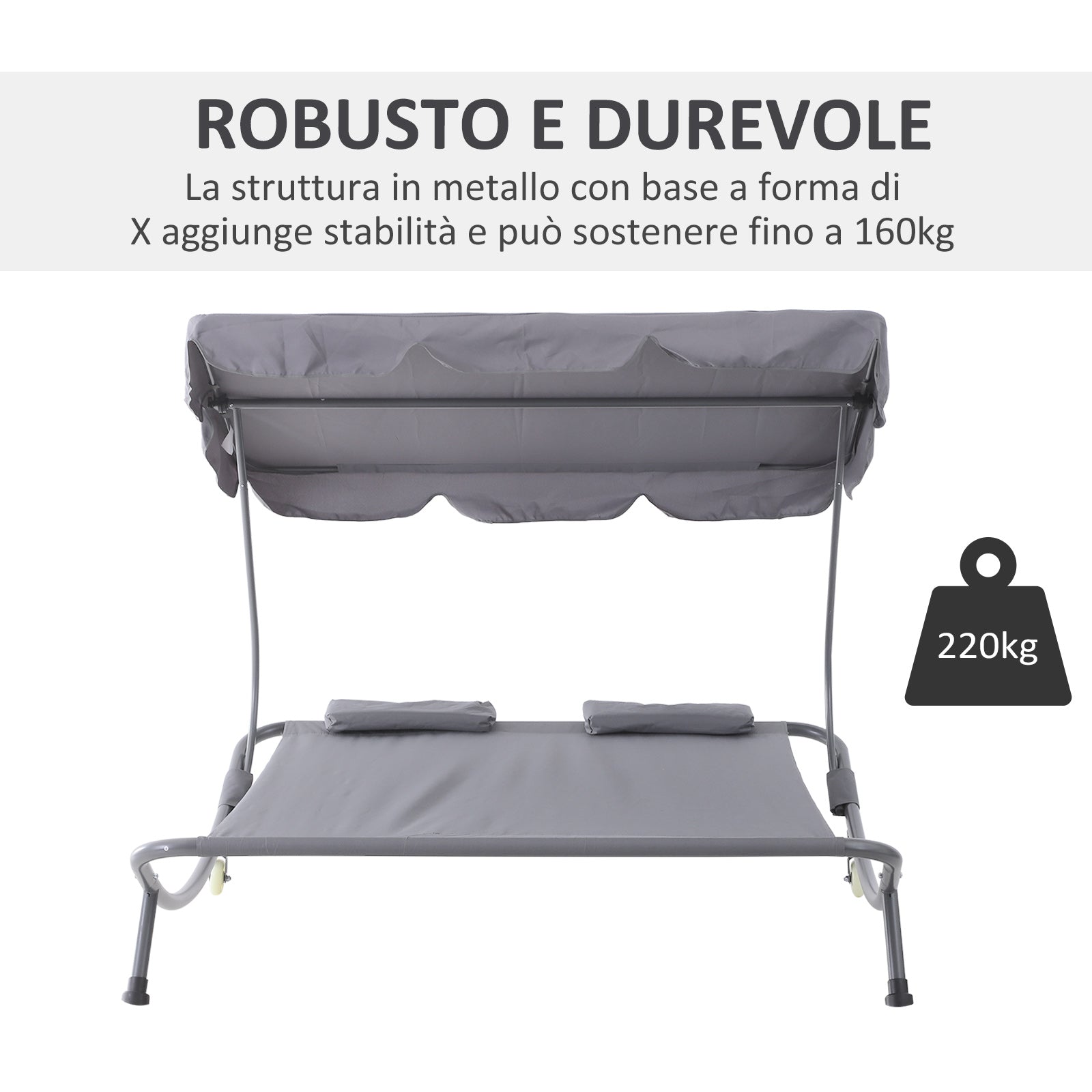 Outdoor Serenity: Double Sunbed with Adjustable Parasol for Garden, Patio, and Outdoor Spaces (200x175x134cm, Gray) - Borge' Group Limited