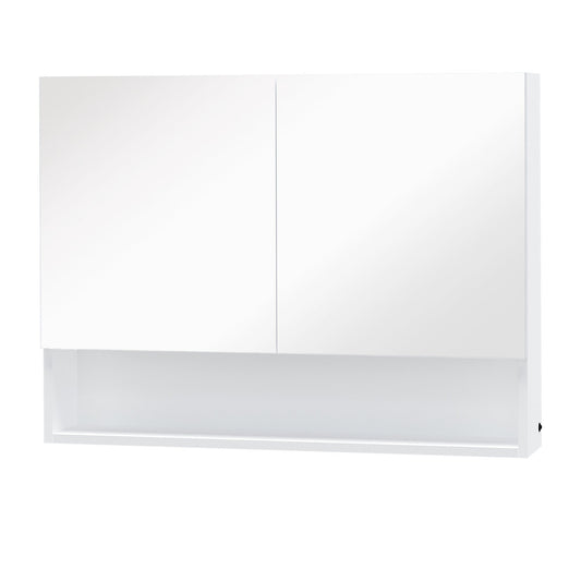 cabinet with wall mirror, led lights, open shelf and internal shelf, 80x15x60cm