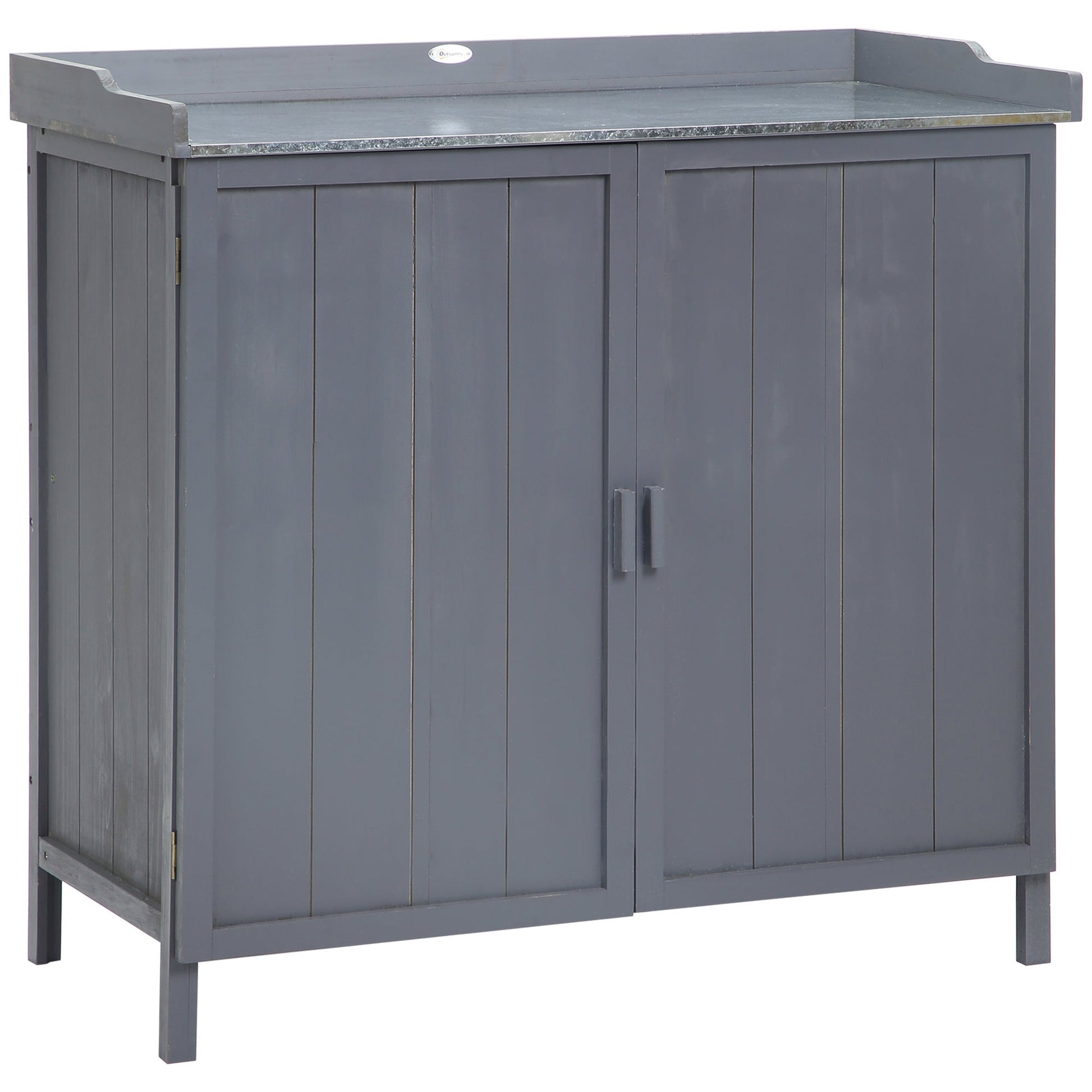 Grey Outdoor Wooden Cabinet Storage with Metal Top and 2 Tool Holders tools | 98x48x95.5 cm - Borgè