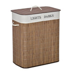 Bamboo basket 100l with 2 compartments, lid and handles, 52x32x63cm - brown - Borgè