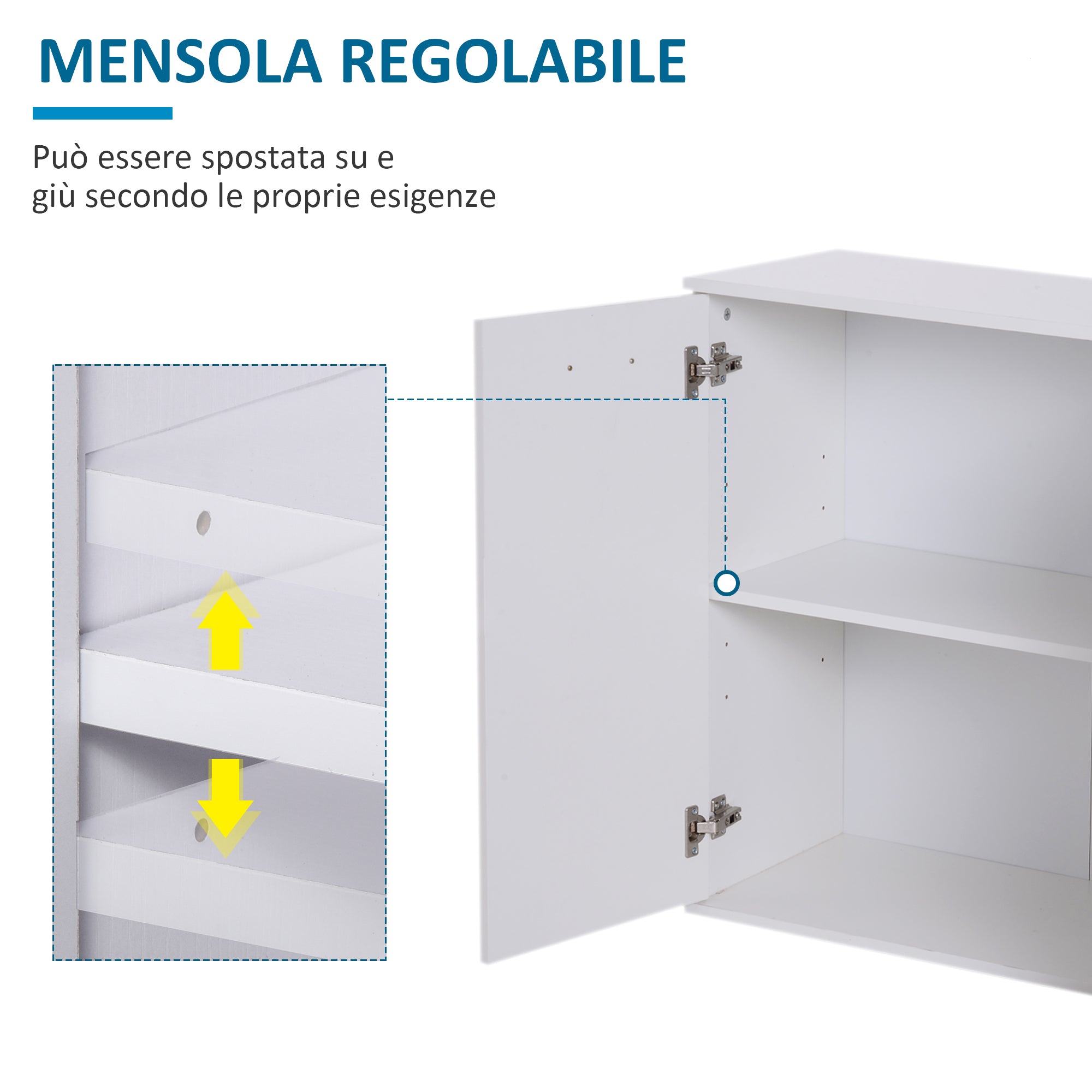 cabinet with 3 doors and 2 trooped wooden drawers, white, 106x35x76cm - Borgè