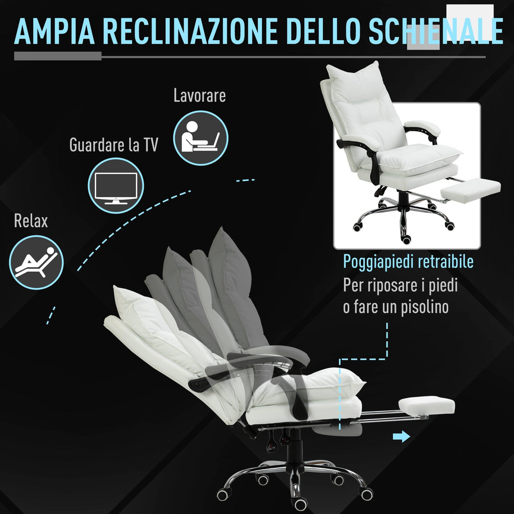 White -like office armchair winner, adjustable height with reclining backrest 155 ° and footrests - Borgè