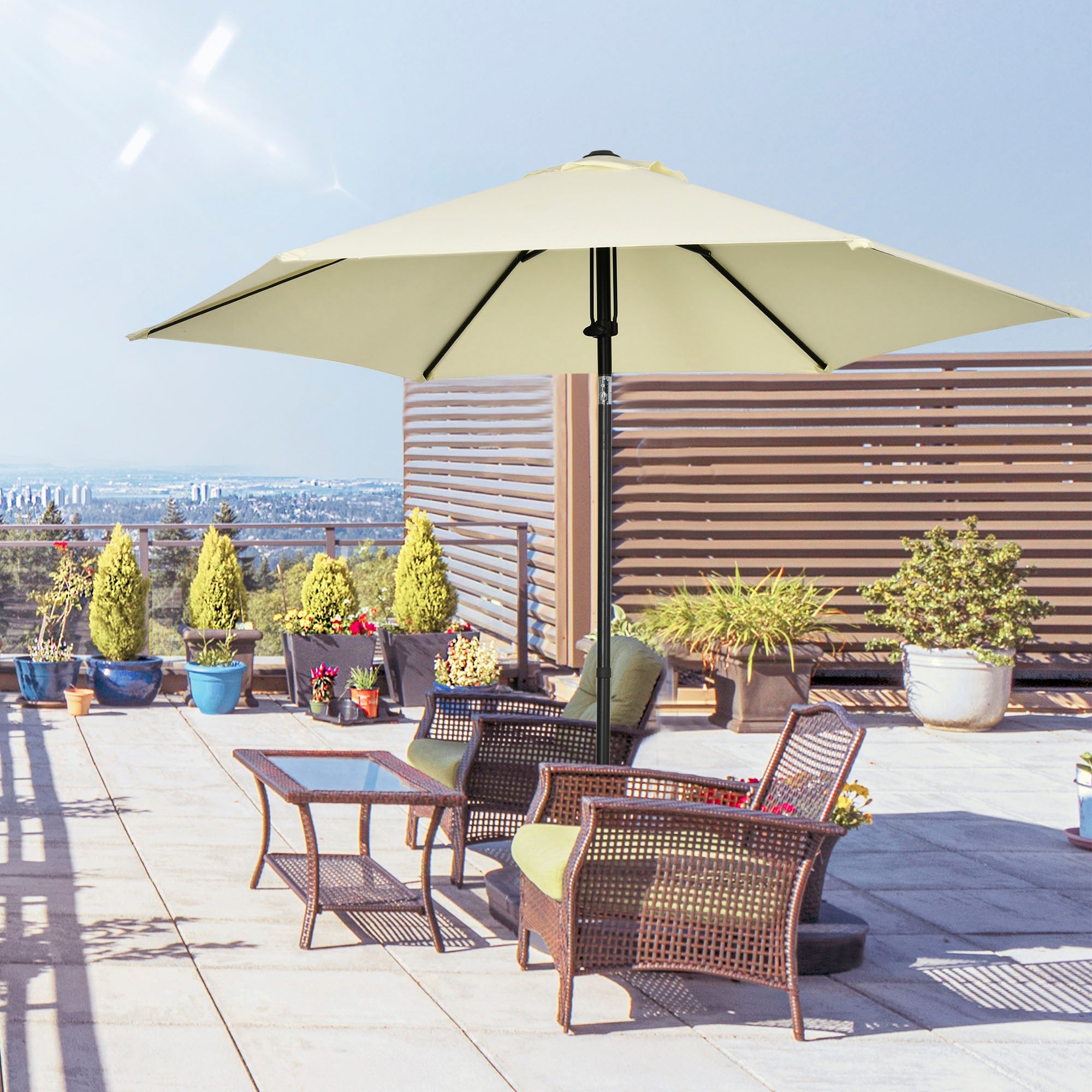 2.7x2.5m Polyester and Metal Garden Umbrella with Tilting Canopy Beige Black - Borge' Group Limited