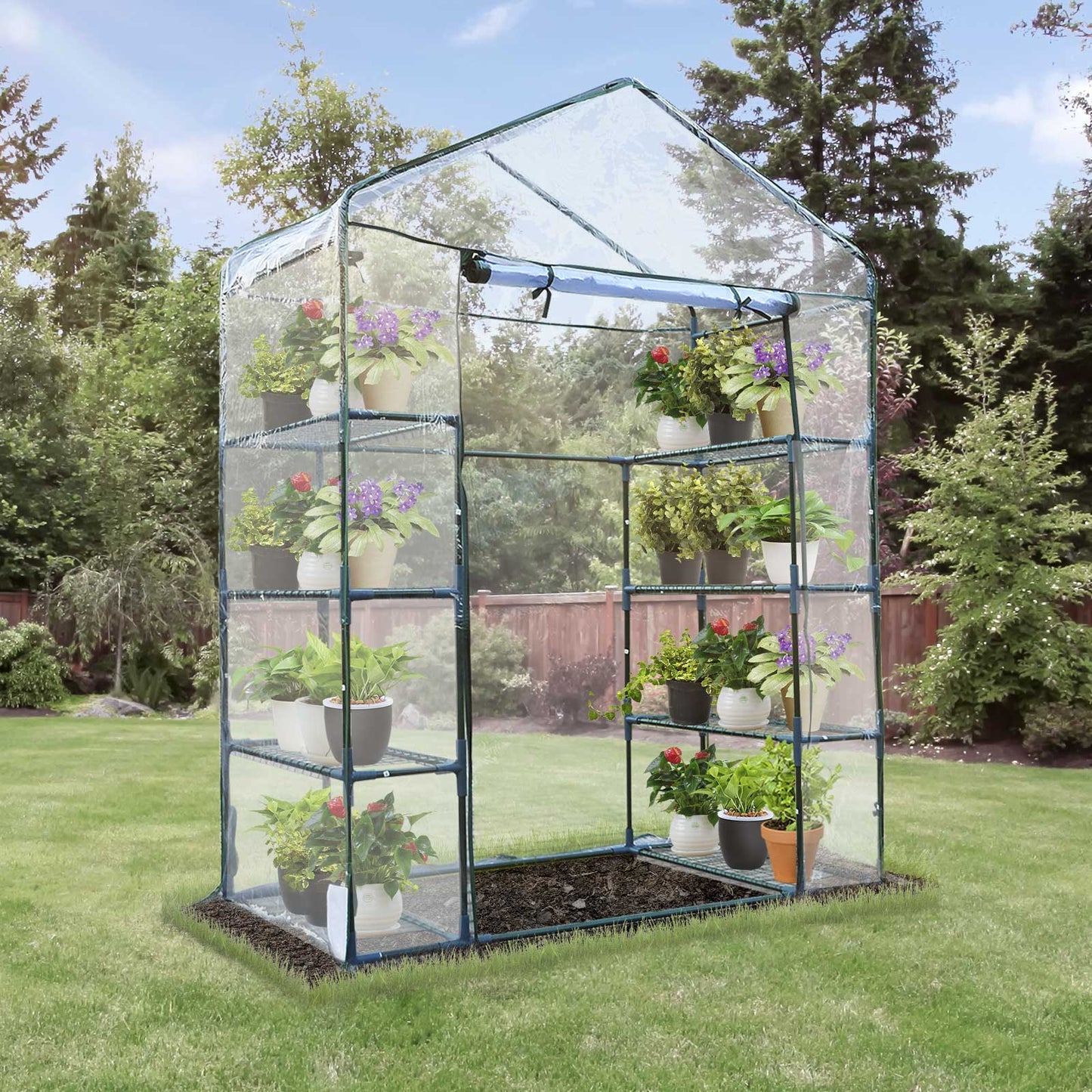 Outsunny Garden greenhouse in steel and transparent PVC with roller shit, 143x73x195 cm, green - Borgè