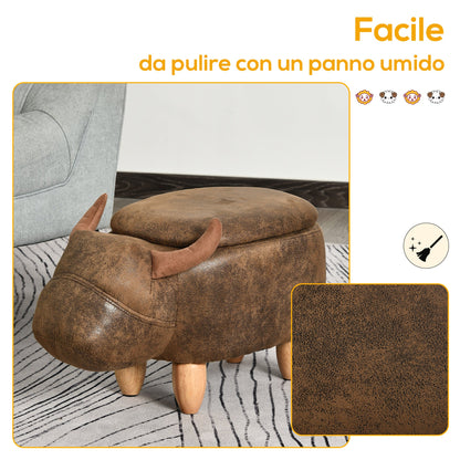 Homcom pouf buffalo -shaped container, footrest stool with wooden structure and brown padded seat - Borgè