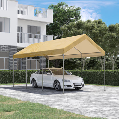 Outsunny Garden Tent at a adjustable height in steel and PE for small and medium cars, 600x295x265-310 cm, beige - Borgè