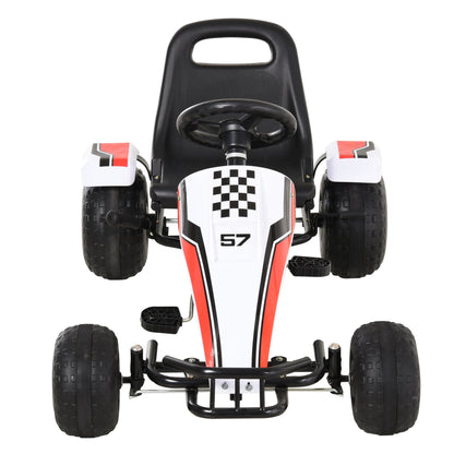 White Pedal Go-Kart for Children 3-8 Years with Adjustable Seat, Plastic Wheels, Handbrake and Gearbox - Borgè