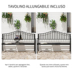 2-Seater Outdoor Bench, Garden Bench with Extendable Metal Table 150 x 53 x 95 cm Black - Borge' Group Limited