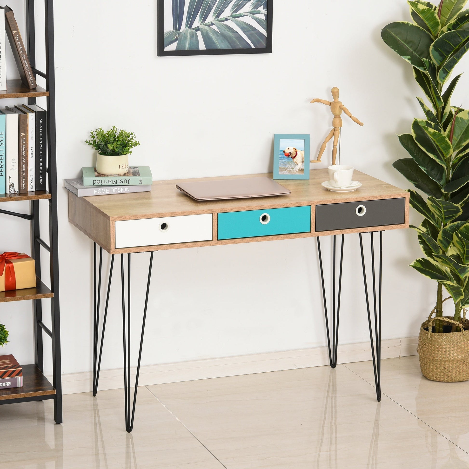 desk with a Nordic design with 3 wooden and metal drawers - Borgè