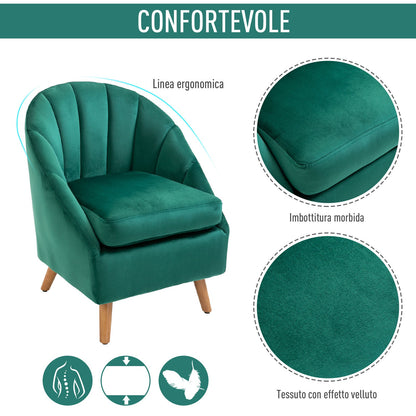 armchair with green velvet coating and wooden legs - Borgè