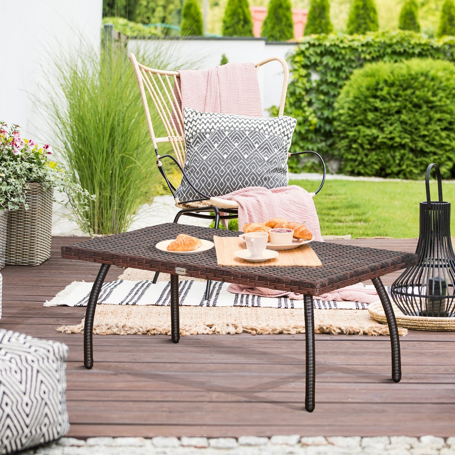 Outsunny Garden table and outdoor in Rattan Synthetic, Waterproof terrace Marrone 90x50x35cm - Borgè