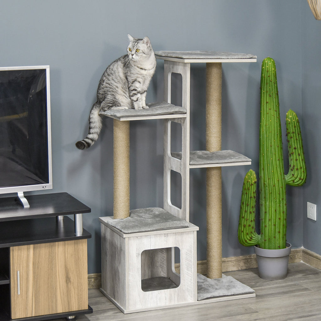 Multi level Cat Tree for cats with Scratch Pole, Grey - Borge' Group Limited