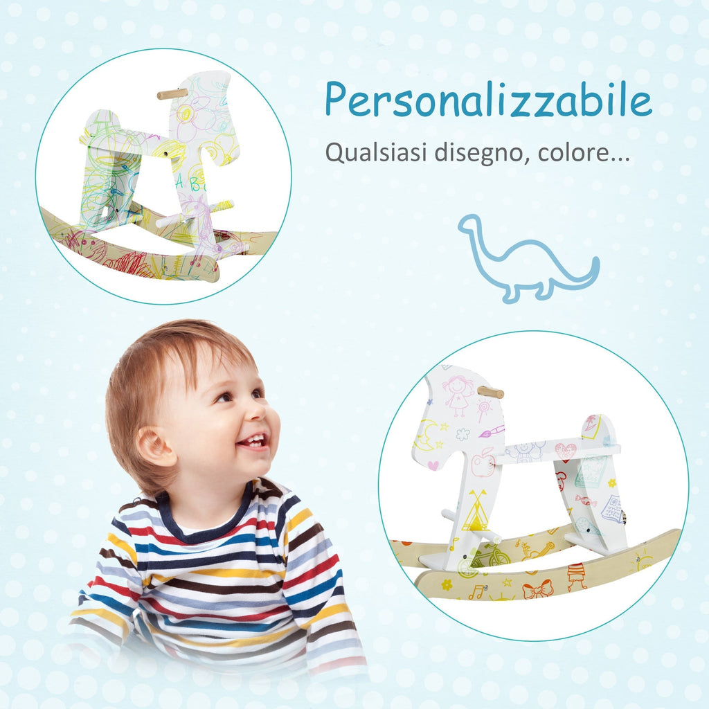 Children's Rocking Horse 1-3 Years Wooden with Handles and Footrest, 68x26. 5x48 cm, White - Borgè