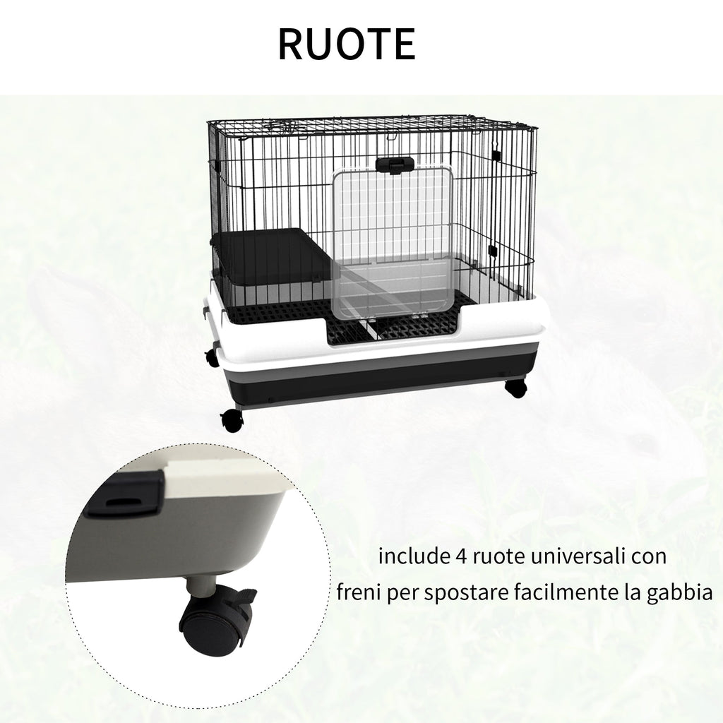 Black Metal Rabbit and Guinea Pig Cage with 2 Doors and Removable Tray 81.2x52.7x70cm - Borge' Group Limited
