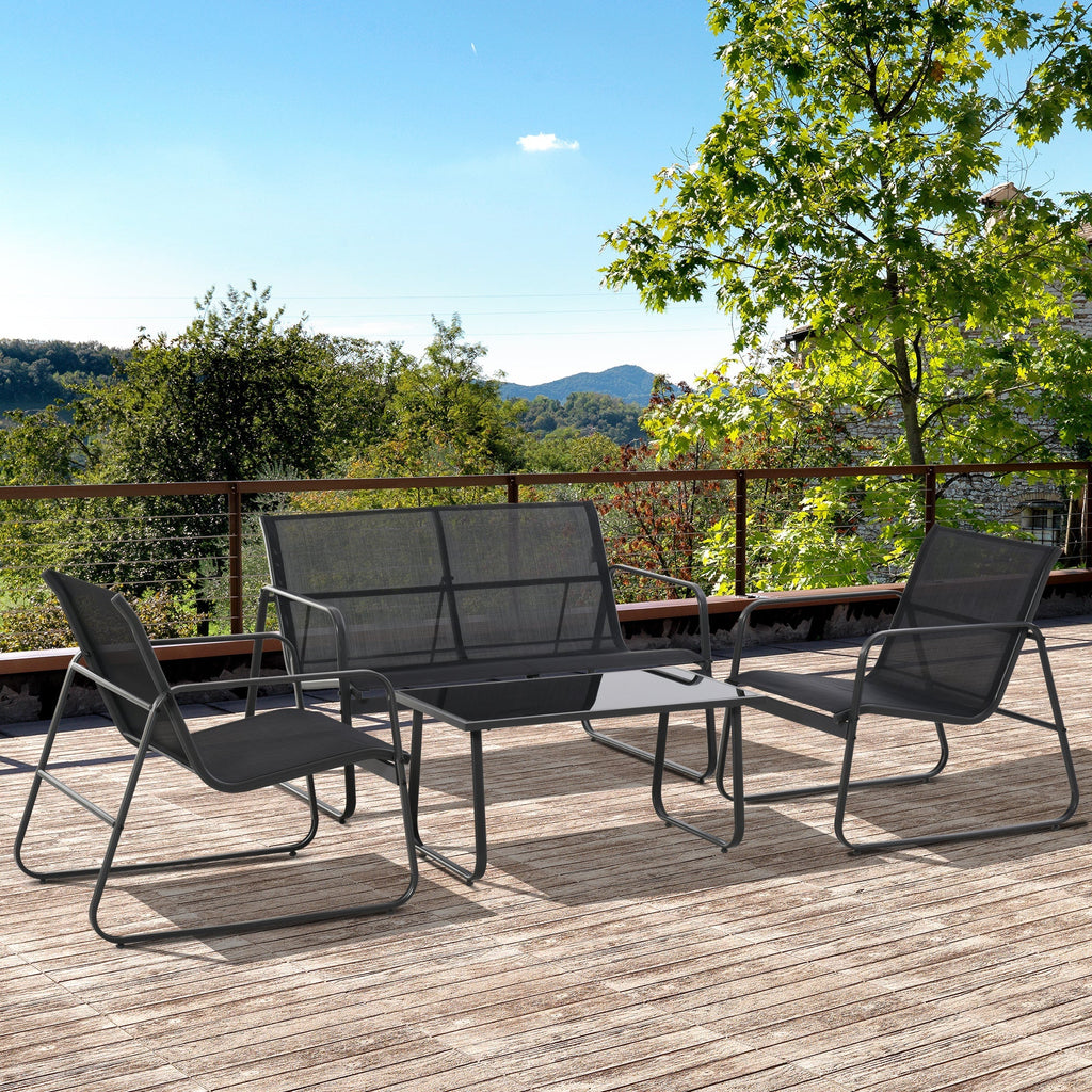 PUPI - Set of Table with Bench and 2 Garden Chairs, Outdoor Furniture in Metal and Texteline, Black - Borge' Group Limited