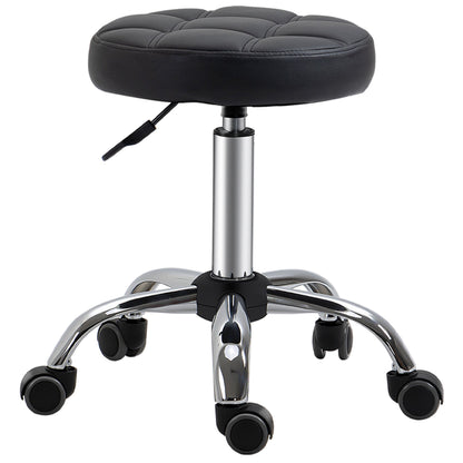 Black Beauty / Tattoo Round Swivel Stool with Wheels, Adjustable Height and Eco Leather Cover, Black - Borgè