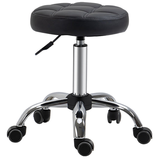 Black Beauty / Tattoo Round Swivel Stool with Wheels, Adjustable Height and Eco Leather Cover, Black