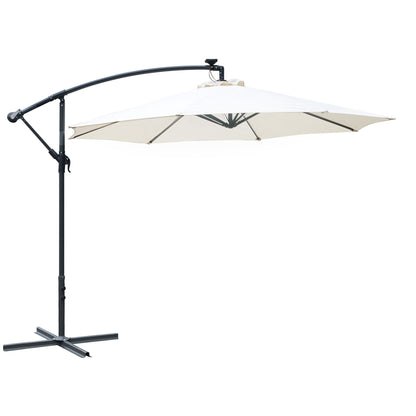 White Cream Umbrella with crank and 8 solar energy LED strips - Borgè