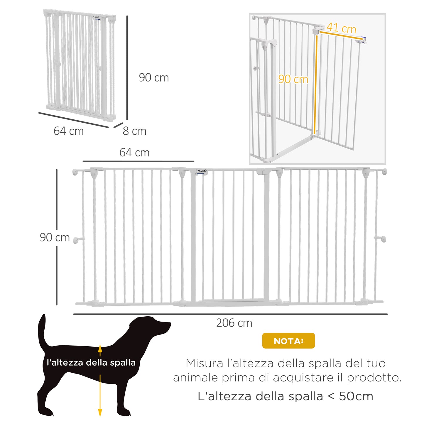 PAWHUT DOCK FOR DOGES Average size with 3 panels with double lock system, 206x90cm, white - Borgè