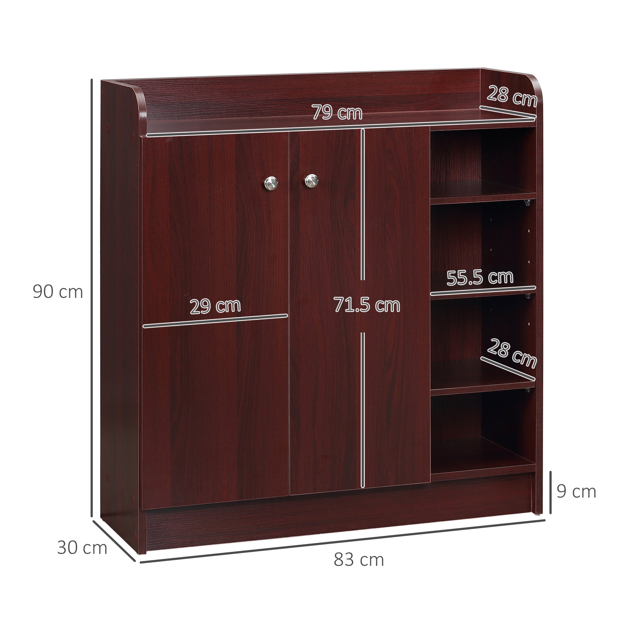 Modern Scarp Closer and wooden saving for 12 pairs with 4 open shelves, 83x30x90 cm, coffee color - Borgè
