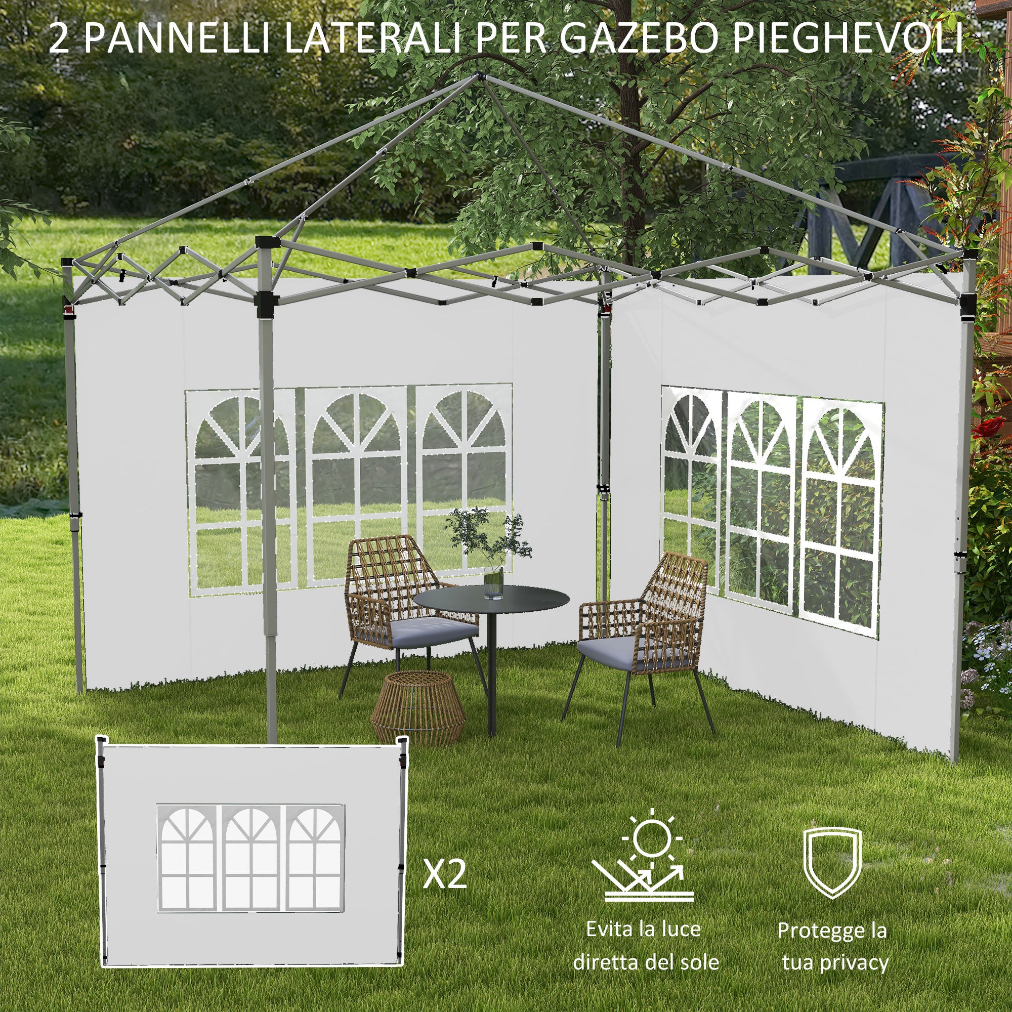 Outsunny walls for gazebo 3x3 or 3x4 with windows included, in plastic and Oxford fabric, 295x195 cm, white - Borgè