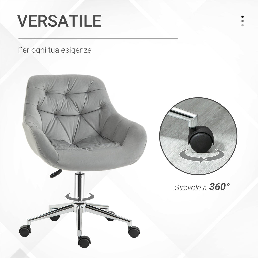 Vicetto swivel ergonomic office chair with adjustable height and wheels, velvet coating - Grey - Borgè