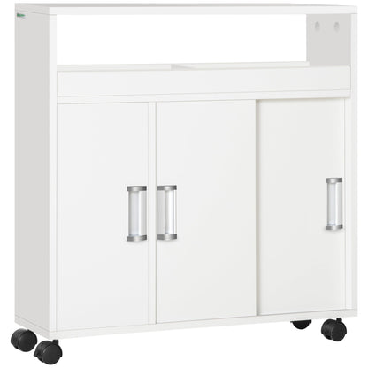 Kleankin bathroom cabinet with sliding doors, adjustable shelf and 4 wheels in chipboard and aluminum alloy, 70x20x71cm, white - Borgè